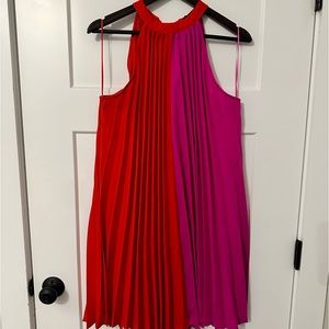 Pink & Red Split Pleated Dress